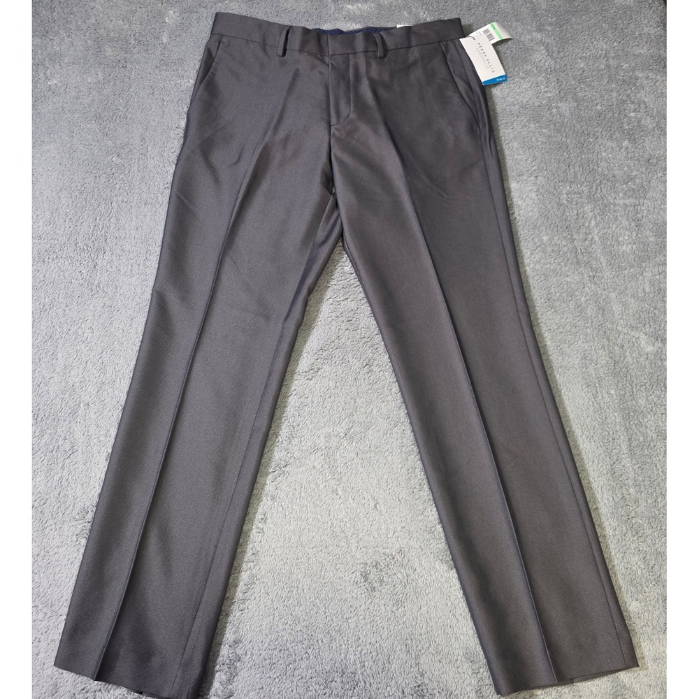 Perry Ellis Mens 34x32 Portfolio Slim Fit Dress Pants Magnet Grey Micro Texture